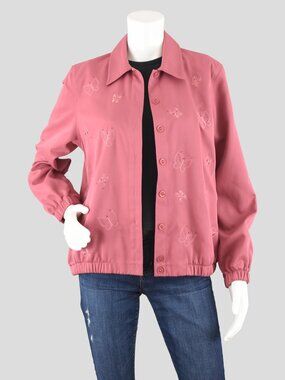 Vintage Embroidered Butterfly Pink Casual Jacket, Women's 10 Petite